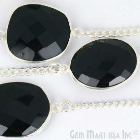 Black Onyx 15mm Silver Plated Bezel Link Connector Chain (764397289519)