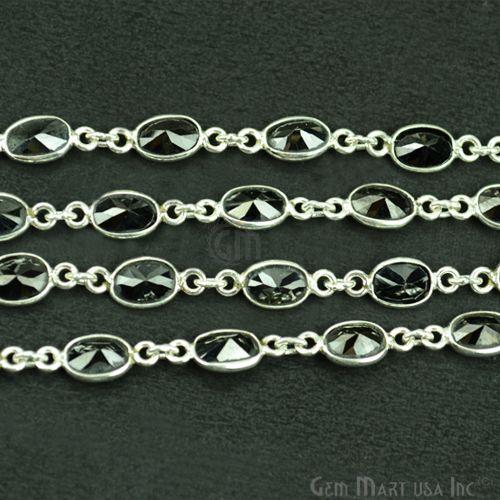 Black Onyx 6x4mm Oval Silver Plated Continuous Connector Chain (764312977455)