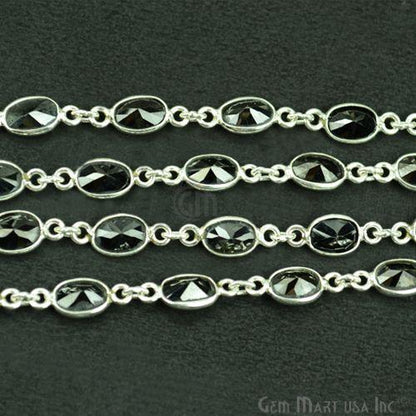 Black Onyx 6x4mm Oval Silver Plated Continuous Connector Chain (764312977455)