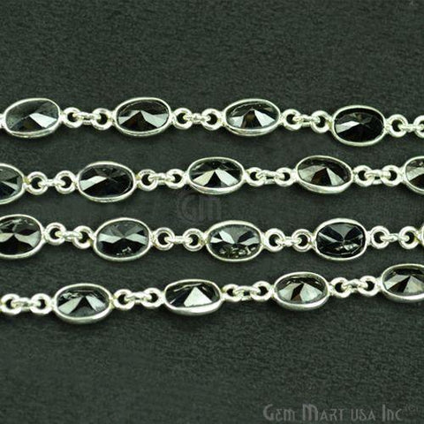 Black Onyx 6x4mm Oval Silver Plated Continuous Connector Chain (764312977455)