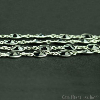 Black Onyx 6x4mm Oval Silver Plated Continuous Connector Chain (764312977455)