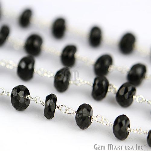 Black Spinel Silver Plated Wire Wrapped Beads Rosary Chain (763821162543)