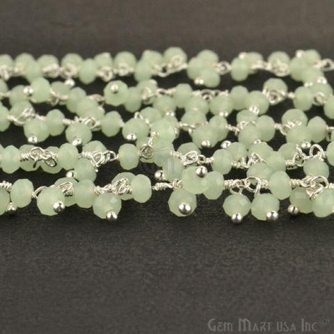 Sea Green Faceted Beads Silver Plated Wire Wrapped Cluster Rosary Chain (764224340015)