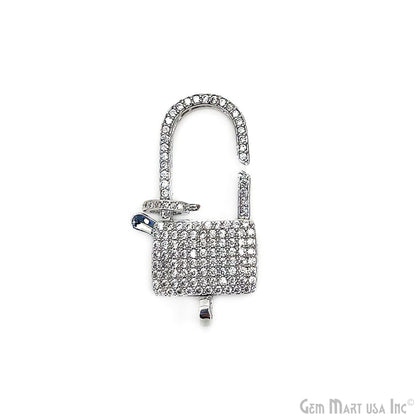 CZ Pave Lock Shape Lobster Clasp 35x16mm CZ Clear Micro Pave Lobster Claw Clasp