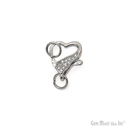 CZ Pave Heart Shape Lobster Clasp 15x12mm CZ Clear Micro Pave Lobster Claw Clasp