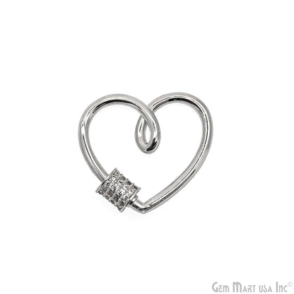 Micro Pave Heart Carabiner Clasp 24x22mm With Heart Charm Screw Clasp