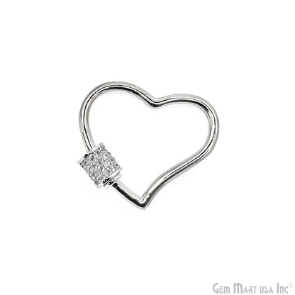 Micro Pave Heart Carabiner Clasp With Heart Charm Screw Clasp