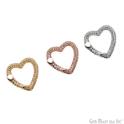 Dainty CZ Pave Heart Spring Gate Ring 20x19mm Heart Push Gate Ring-Jewelry Making Findings