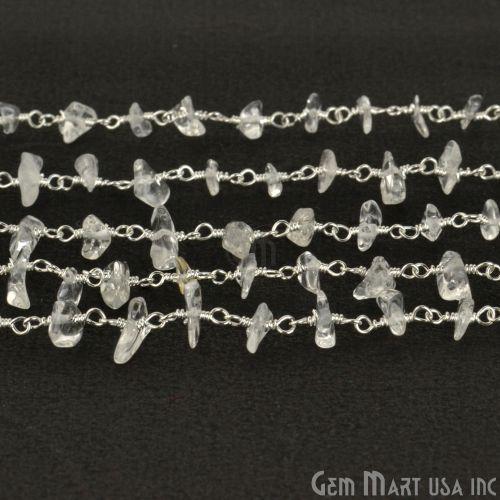 Crystal Nugget Chip Beads Silver Wire Wrapped Rosary Chain (763825717295)