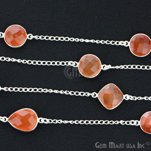 Carnelian 10-15mm Silver Plated Link Bezel Connector Chain (764403253295)