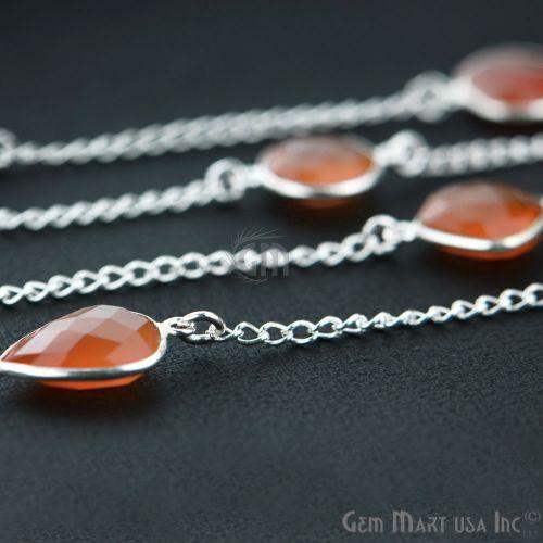 Carnelian 10-15mm Silver Plated Link Bezel Connector Chain (764403253295)
