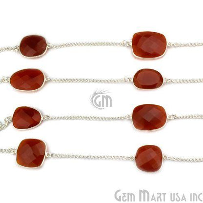 Carnelian 15mm Silver Plated Bezel Link Connector Chain (764404596783)