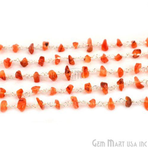 Carnelian Nugget Chip Beads Silver Plated Rosary Chain (763827126319)