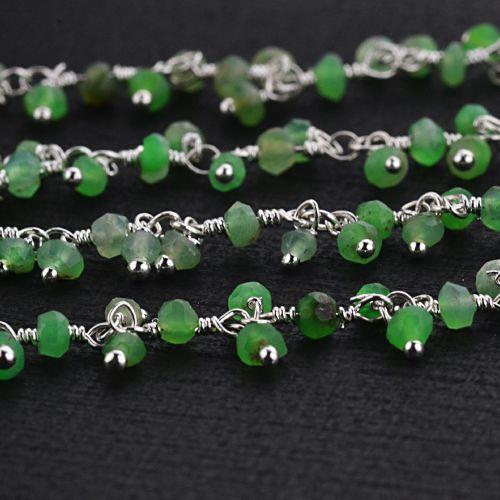 Chrysoprase Faceted Beads Silver Wire Wrapped Cluster Dangle Rosary Chain (764225126447)