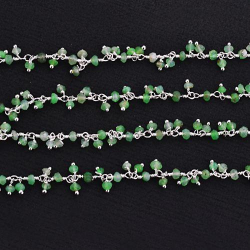 Chrysoprase Faceted Beads Silver Wire Wrapped Cluster Dangle Rosary Chain (764225126447)