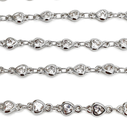 White Zircon Heart Shape 4-4.5mm Silver Plated Continuous Connector Chain - GemMartUSA