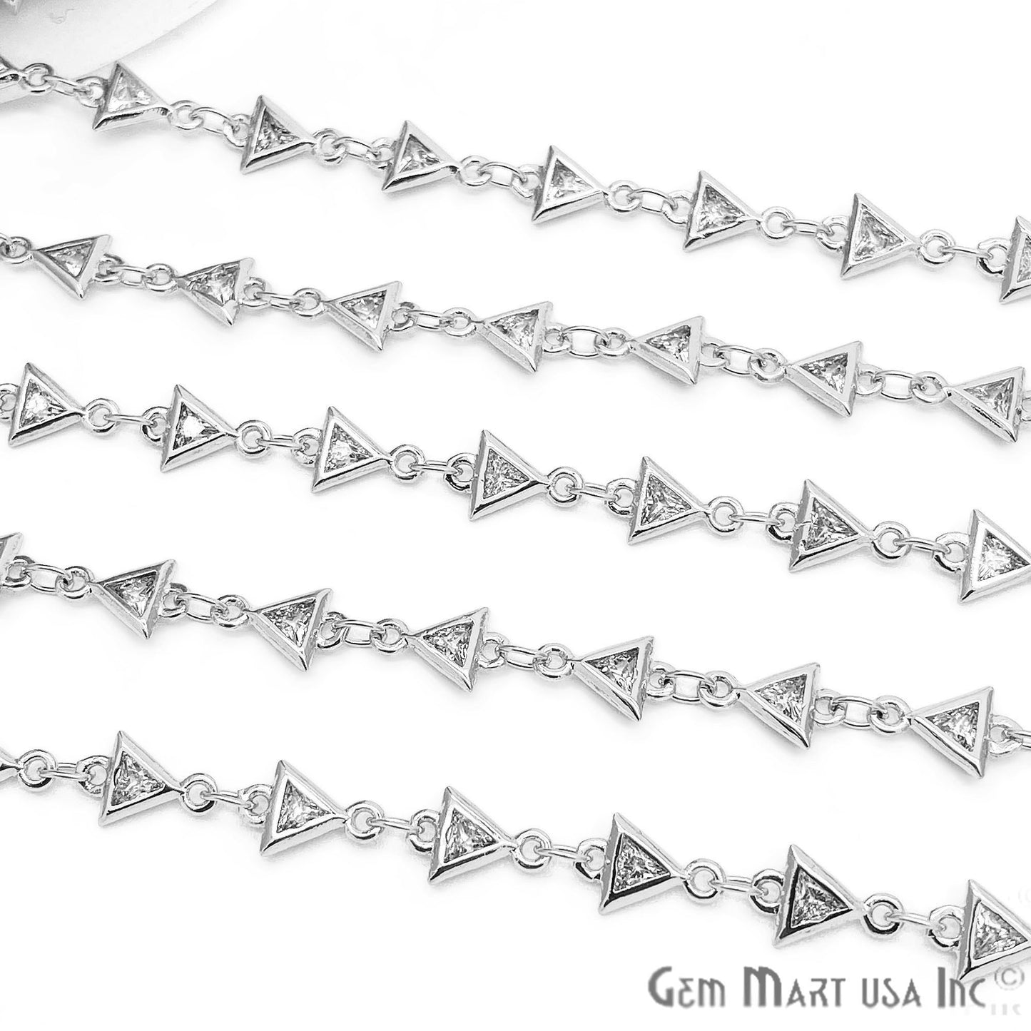 White Zircon Triangle Shape 5x5mm Silver Plated Continuous Connector Chain - GemMartUSA