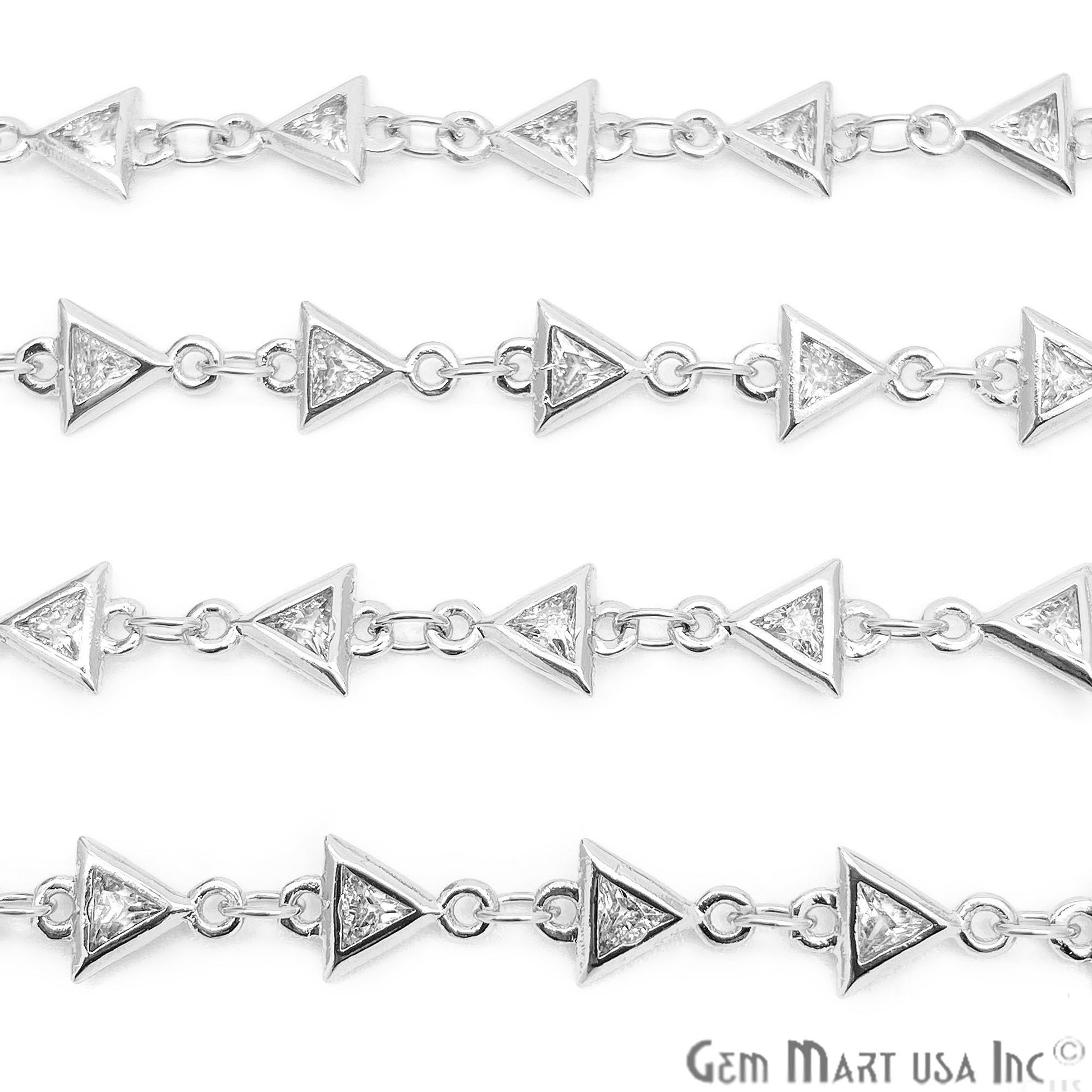 White Zircon Triangle Shape 5x5mm Silver Plated Continuous Connector Chain - GemMartUSA