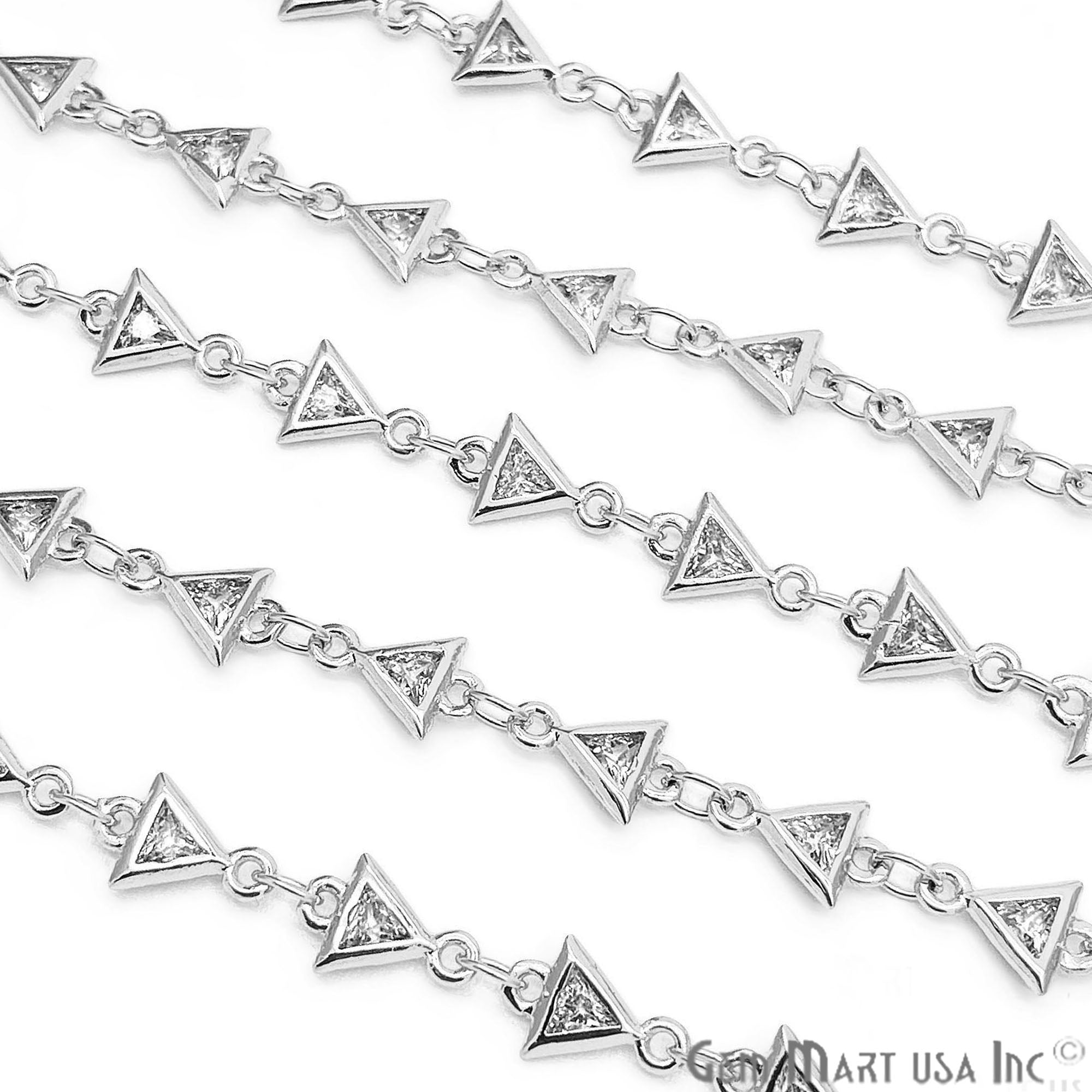 White Zircon Triangle Shape 5x5mm Silver Plated Continuous Connector Chain - GemMartUSA