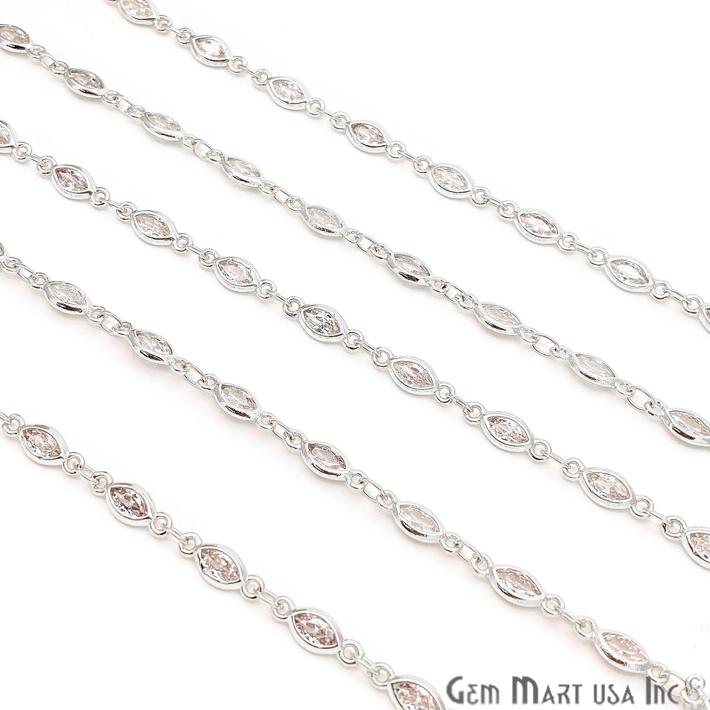 White Zircon Marquise Shape 6.5x3.5mm Silver Plated Continuous Connector Chain - GemMartUSA