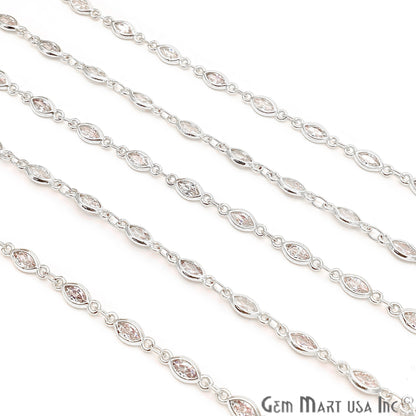 White Zircon Marquise Shape 6.5x3.5mm Silver Plated Continuous Connector Chain - GemMartUSA