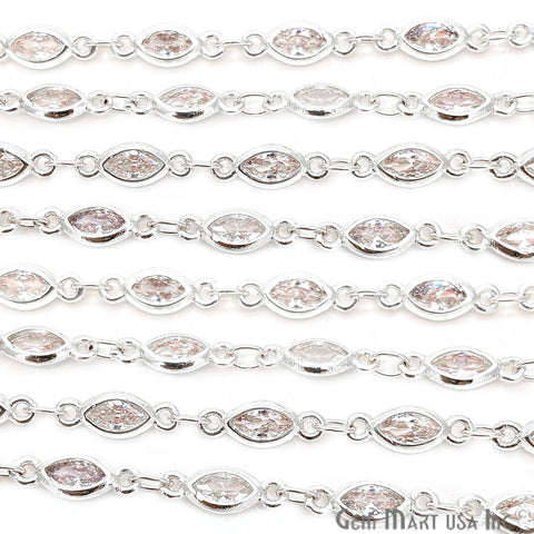 White Zircon Marquise Shape 6.5x3.5mm Silver Plated Continuous Connector Chain - GemMartUSA