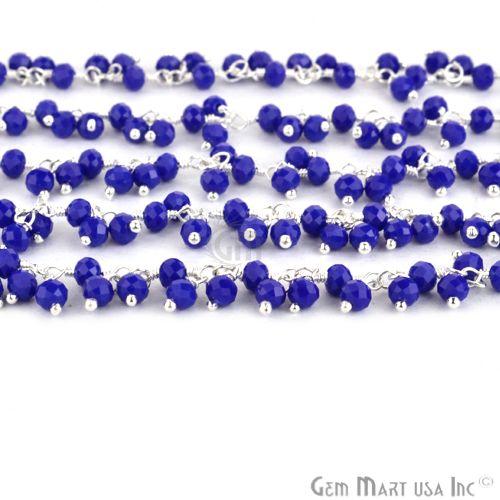 Dark Blue Chalcedony Faceted Beads Silver Plated Cluster Dangle Rosary Chain (764226142255)