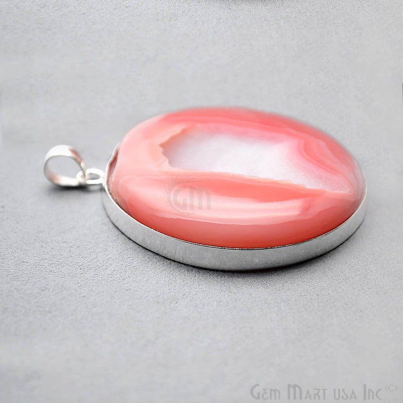 Rose Gold Druzy Cabs 63x58mm Round Silver Plated Bail Jewellery Pendant - GemMartUSA