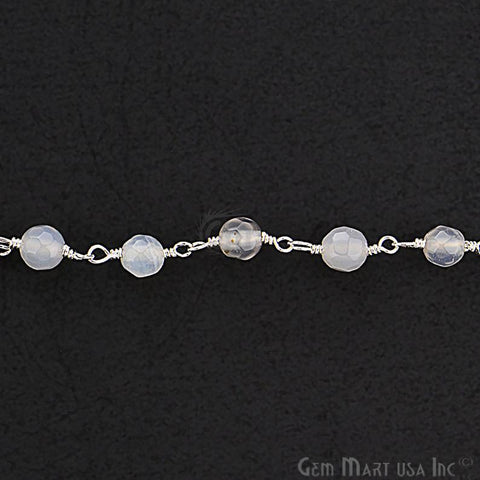 Grey Jade Faceted Beads 4mm Silver Plated Wire Wrapped Rosary Chain - GemMartUSA