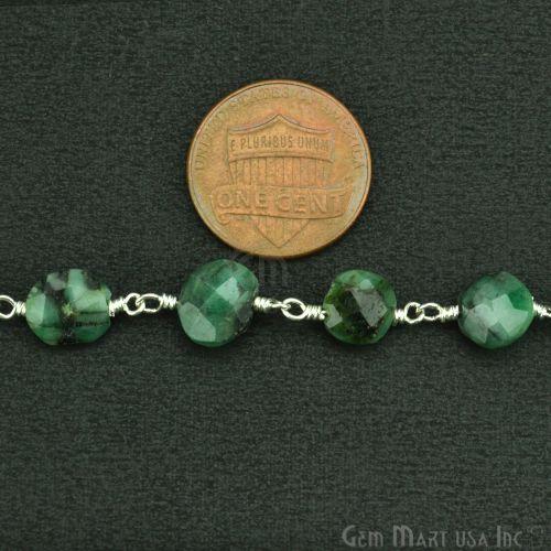 Emerald Coin Beads Silver Plated Wire Wrapped Rosary Chain (763836268591)