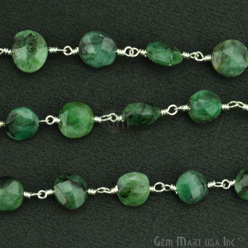 Emerald Coin Beads Silver Plated Wire Wrapped Rosary Chain (763836268591)