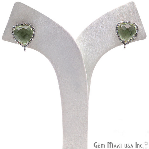 Green Amethyst DIY Gemstone Cubic Zircon 15x12mm Silver Plated Loop Connector Stud Earrings