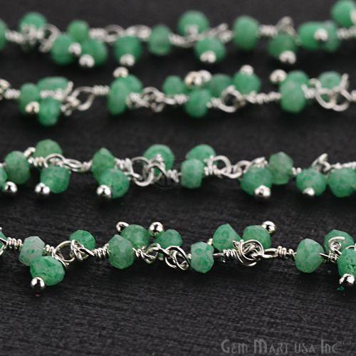 Green Chalcedony Silver Wire Wrapped Cluster Dangle Rosary Chain (764226601007)