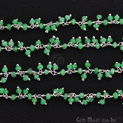 Green Chalcedony Silver Wire Wrapped Cluster Dangle Rosary Chain (764226601007)
