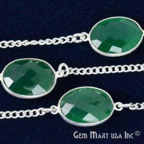 Green Onyx 10-15mm Silver Plated Link Bezel Connector Chain (764409577519)