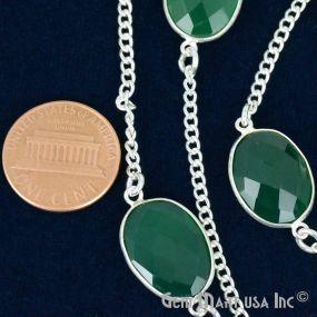 Green Onyx 10-15mm Silver Plated Link Bezel Connector Chain (764409577519)