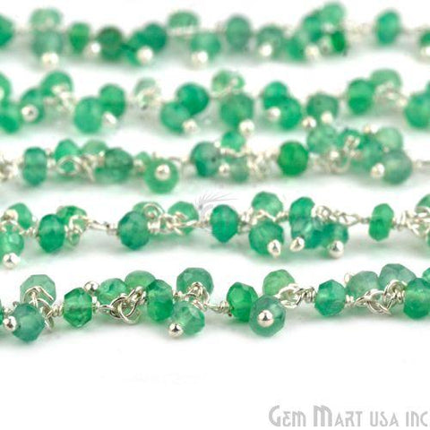 Green Onyx Faceted Beads Silver Plated Wire Wrapped Cluster Dangle Rosary Chain (764226928687)