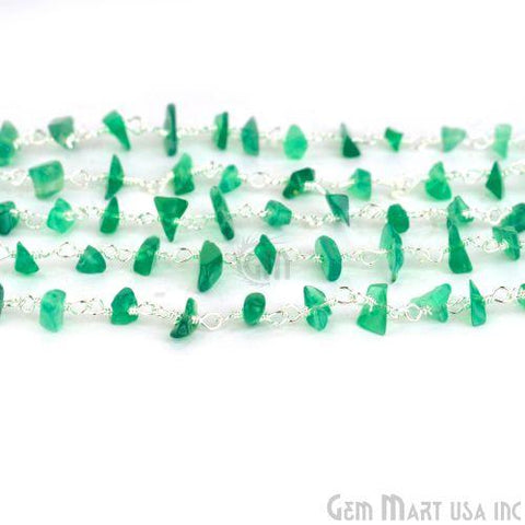 Green Onyx Nugget Chip Beads Silver Wire Wrapped Rosary Chain (763842789423)