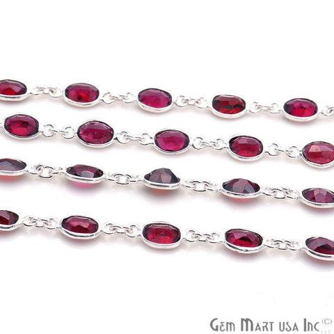Garnet 6x4mm Bezel Link Silver Plated Continuous Connector Chain