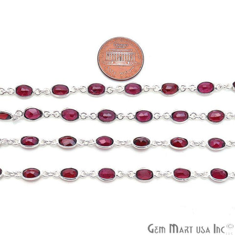 Garnet 6x4mm Bezel Link Silver Plated Continuous Connector Chain