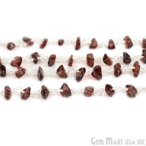 Garnet Nugget Chip Beads Silver Wire Wrapped Rosary Chain (763847409711)