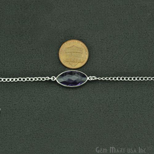 Amethyst 10-15mm Silver Plated Link Bezel Connector Chain (764410986543)