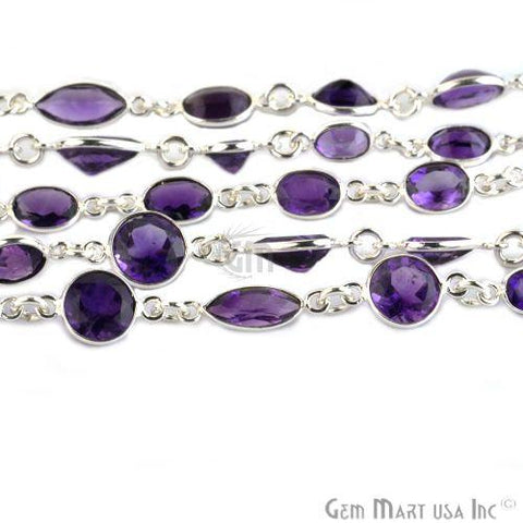 Amethyst 10mm Mix Shape Silver Plated Continuous Connector Chain