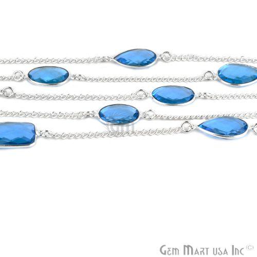 Blue Topaz 15mm Silver Plated Bezel Link Connector Chain (764412788783)