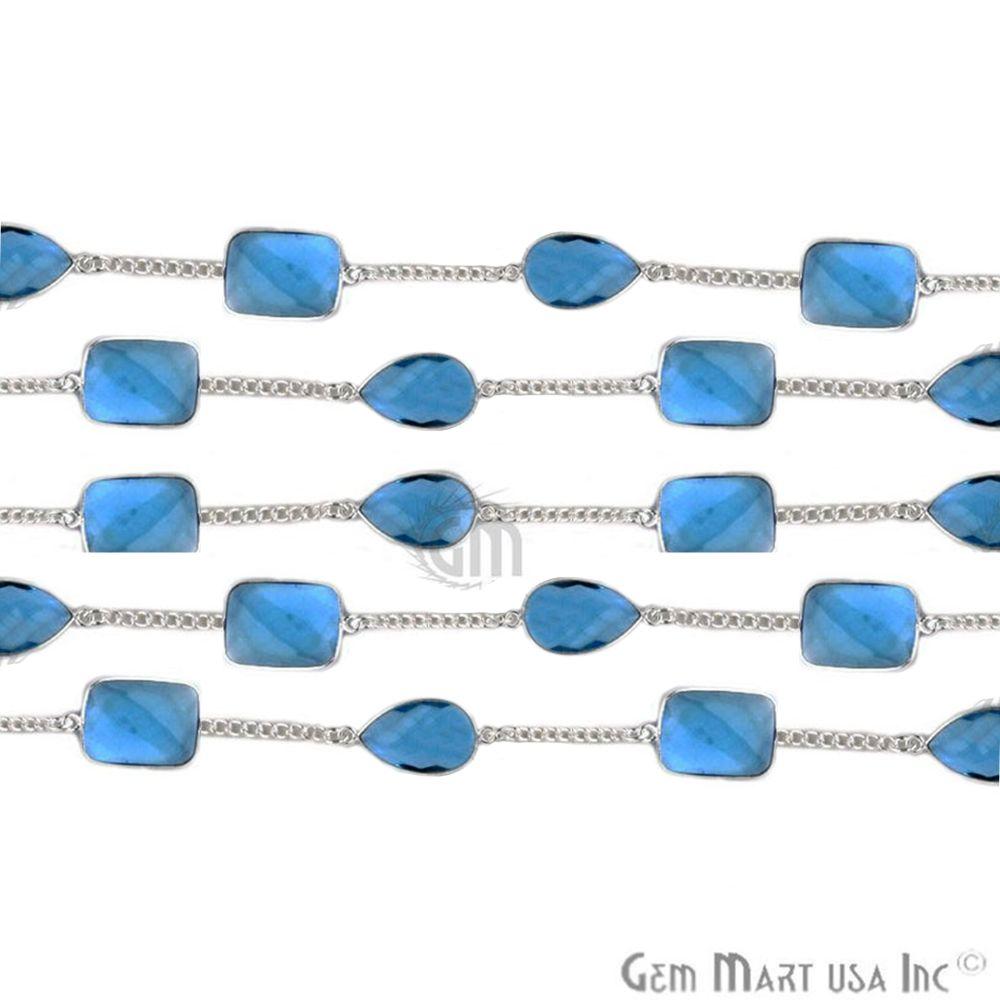 Blue Topaz 15mm Silver Plated Bezel Link Connector Chain (764412788783)