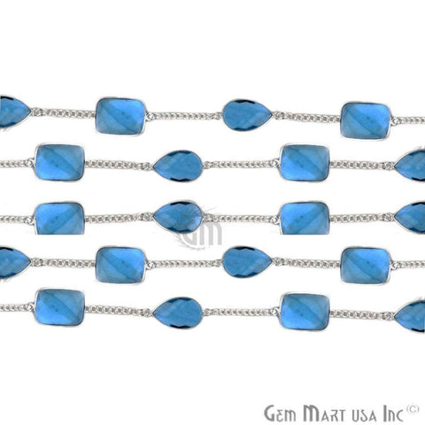 Blue Topaz 15mm Silver Plated Bezel Link Connector Chain (764412788783)