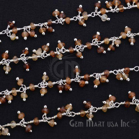 Hessonite Faceted Beads Silver Plated Wire Wrapped Cluster Dangle Rosary Chain (764227518511)
