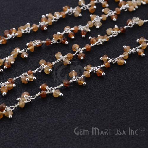 Hessonite Faceted Beads Silver Plated Wire Wrapped Cluster Dangle Rosary Chain (764227518511)