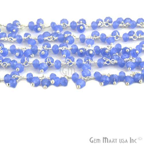 Iolite Blue Faceted Beads Silver Wire Wrapped Cluster Dangle Rosary Chain (764228075567)
