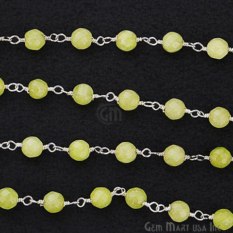 Light Green Jade Beads Silver Plated Wire Wrapped Rosary Chain (763851931695)